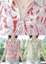 Load image into Gallery viewer, Green Print Chiffon Shirts Peter Pan Collar Short Sleeve