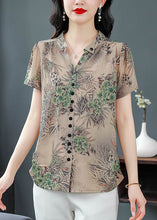 Load image into Gallery viewer, Green Print Chiffon Top V Neck Button Summer