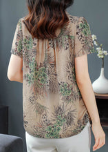 Load image into Gallery viewer, Green Print Chiffon Top V Neck Button Summer