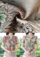 Load image into Gallery viewer, Green Print Chiffon Top V Neck Button Summer