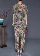 Load image into Gallery viewer, Green Print Chiffon Two Pieces Set Chinese Button Summer