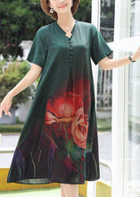 Load image into Gallery viewer, Green Print Cozy Silk Long Dress Summer