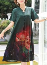 Load image into Gallery viewer, Green Print Cozy Silk Long Dress Summer