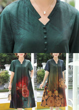 Load image into Gallery viewer, Green Print Cozy Silk Long Dress Summer