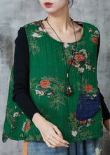 Load image into Gallery viewer, Green Print Fine Cotton Filled Vest Tops Oversized Spring