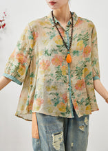 Load image into Gallery viewer, Green Print Linen Shirt Top Oversized Half Sleeve