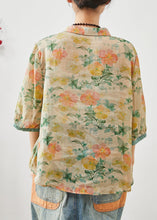 Load image into Gallery viewer, Green Print Linen Shirt Top Oversized Half Sleeve