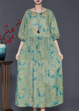 Load image into Gallery viewer, Green Print Linen Vacation Dresses Oversized Summer