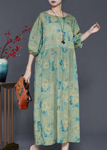 Load image into Gallery viewer, Green Print Linen Vacation Dresses Oversized Summer