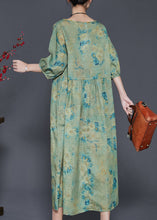 Load image into Gallery viewer, Green Print Linen Vacation Dresses Oversized Summer