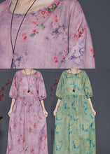 Load image into Gallery viewer, Green Print Linen Vacation Dresses Oversized Summer