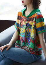 Load image into Gallery viewer, Green Print Patchwork Chiffon T Shirt Top Hooded Summer