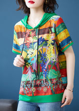 Load image into Gallery viewer, Green Print Patchwork Chiffon T Shirt Top Hooded Summer