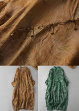 Load image into Gallery viewer, Green Print Patchwork Loose Linen Dresses V Neck Side Open Summer