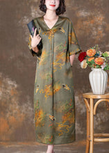 Load image into Gallery viewer, Green Print Pockets Silk Dresses V Neck Half Sleeve