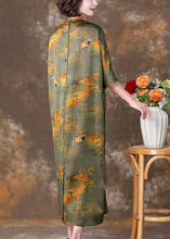 Load image into Gallery viewer, Green Print Pockets Silk Dresses V Neck Half Sleeve