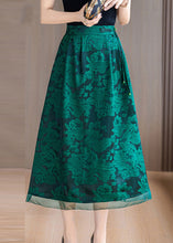 Load image into Gallery viewer, Green Print Silk A Line Skirts Tasseled Summer