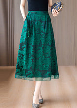 Load image into Gallery viewer, Green Print Silk A Line Skirts Tasseled Summer