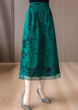 Load image into Gallery viewer, Green Print Silk A Line Skirts Tasseled Summer