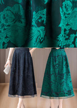 Load image into Gallery viewer, Green Print Silk A Line Skirts Tasseled Summer