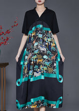 Load image into Gallery viewer, Green Print Silk Oriental Dresses Tasseled Summer