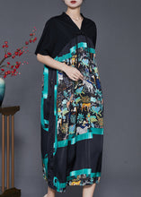 Load image into Gallery viewer, Green Print Silk Oriental Dresses Tasseled Summer