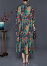 Load image into Gallery viewer, Green Print Silk Shirt Dresses Oversized Button Down Summer