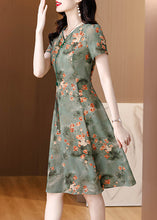 Load image into Gallery viewer, Green Print Slim Fit Chiffon Mid Dresses V Neck Summer