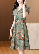 Load image into Gallery viewer, Green Print Slim Fit Chiffon Mid Dresses V Neck Summer