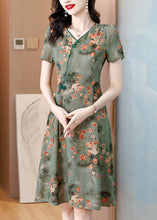 Load image into Gallery viewer, Green Print Slim Fit Chiffon Mid Dresses V Neck Summer