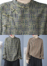 Load image into Gallery viewer, Green Print Stand Collar Shirt Long Sleeve