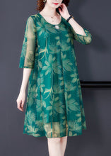 Load image into Gallery viewer, Green Print Tulle Dresses O Neck Half Sleeve