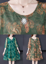 Load image into Gallery viewer, Green Print Tulle Dresses O Neck Half Sleeve