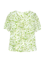 Load image into Gallery viewer, Green Print Wrinkled Chiffon Shirt Top O Neck Summer