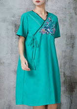 Load image into Gallery viewer, Green Retro Cotton Holiday Dress Embroidered Summer