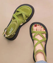 Load image into Gallery viewer, Green Sandals Platform Faux Leather Handmade Splicing Cross Strap