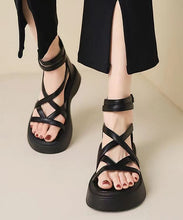 Load image into Gallery viewer, Green Sandals Platform Faux Leather Handmade Splicing Cross Strap