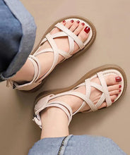 Load image into Gallery viewer, Green Sandals Platform Faux Leather Handmade Splicing Cross Strap