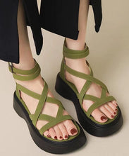 Load image into Gallery viewer, Green Sandals Platform Faux Leather Handmade Splicing Cross Strap