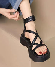 Load image into Gallery viewer, Green Sandals Platform Faux Leather Handmade Splicing Cross Strap