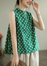 Load image into Gallery viewer, Green Stand Collar Dot Cotton Top Sleeveless