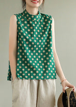 Load image into Gallery viewer, Green Stand Collar Dot Cotton Top Sleeveless