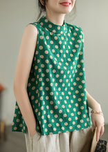 Load image into Gallery viewer, Green Stand Collar Dot Cotton Top Sleeveless