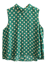 Load image into Gallery viewer, Green Stand Collar Dot Cotton Top Sleeveless