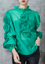 Load image into Gallery viewer, Green Stereoscopic Floral Chiffon Shirt Top Ruffled Spring