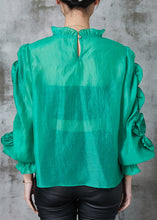 Load image into Gallery viewer, Green Stereoscopic Floral Chiffon Shirt Top Ruffled Spring