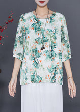 Load image into Gallery viewer, Green Tie Dye Silk Blouses Oversized Half Sleeve