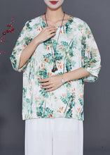 Load image into Gallery viewer, Green Tie Dye Silk Blouses Oversized Half Sleeve