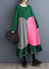 Load image into Gallery viewer, Green Wrinkled Asymmetrical Design Long Dress Fall