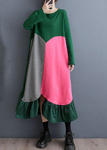 Load image into Gallery viewer, Green Wrinkled Asymmetrical Design Long Dress Fall